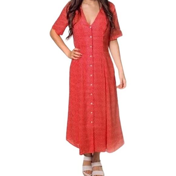Trovata Dresses & Skirts - Trovata Birds of Paradis Red Button Front Midi Dress Small
